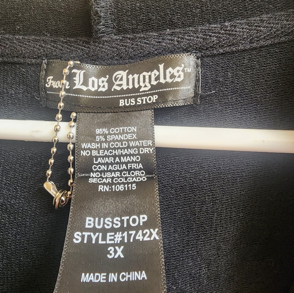 LOS ANGELES BUS STOP BLACK ZIP UP HOODIE WITH STUDDED ANGEL WINGS SIZE 3X - Picture 3 of 5